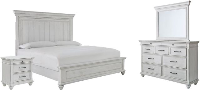 Benchcraft® Kanwyn 4-Piece Whitewash Queen Panel Bed Set-0