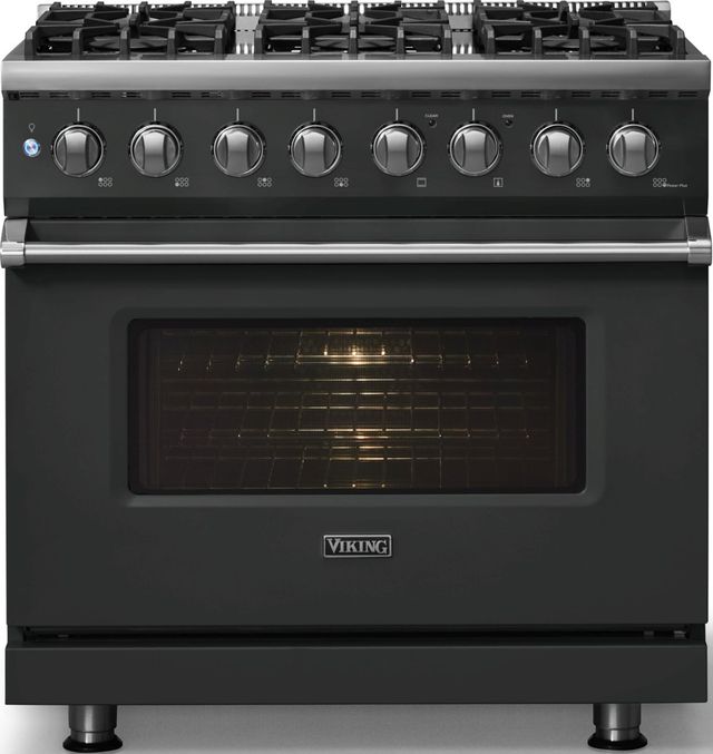Viking® 5 Series 36" Antique Bronze Pro Style Dual Fuel (LP) Range with Polished Chrome Trim-2