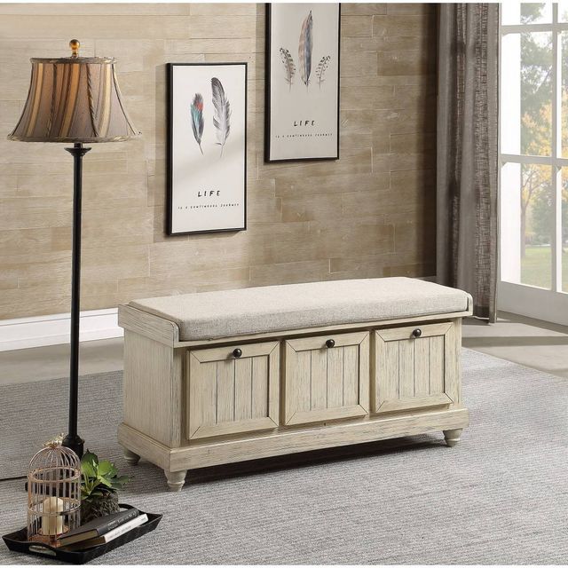 Mazin Furniture Woodwell Antique White Bench-1