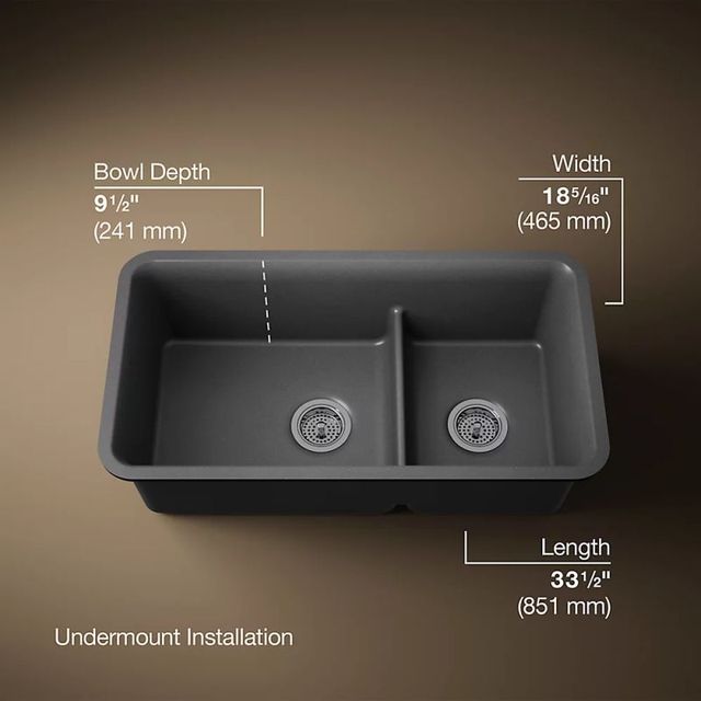 KOHLER® Cairn® Matte Graphite Smart Divide® 34" Undermount Double-Bowl Kitchen Sink-2