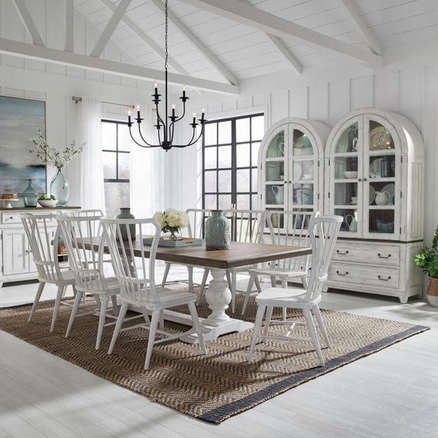 Liberty River Place 9Piece Riverstone White/Tobacco Trestle Dining