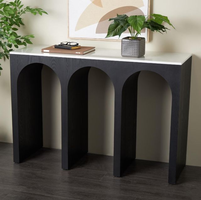 Deco Marche White Arched Cutout Console Table with Black Base-3