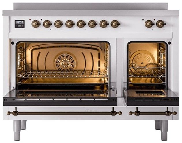Ilve® Nostalgie II Series 48" White Pro Style Induction Range with Burnished Trim-1