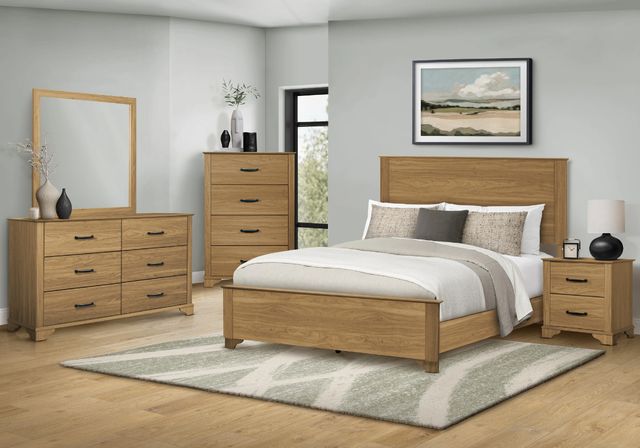 Monarch Specialties Inc. Medium Oak Queen Panel Bed-1