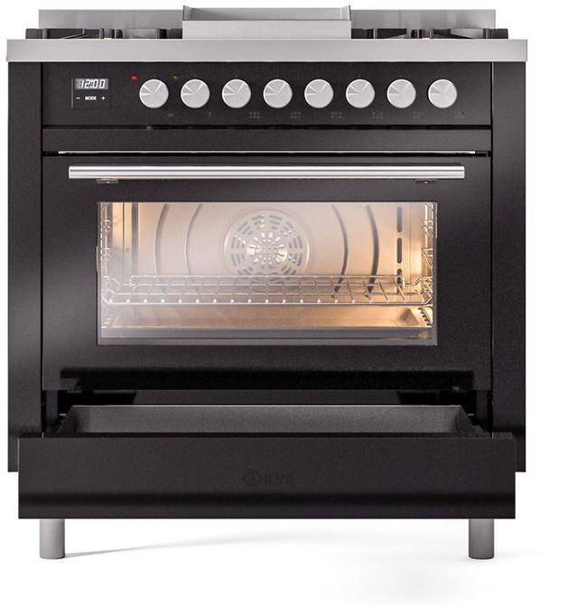 Ilve® Professional Plus II 36" Glossy Black Pro Style Dual Fuel Range-3