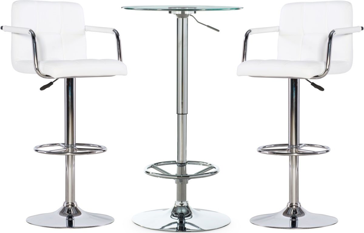 Powell® Jenna 3-Piece Chrome/White Quilted Pub Table Set