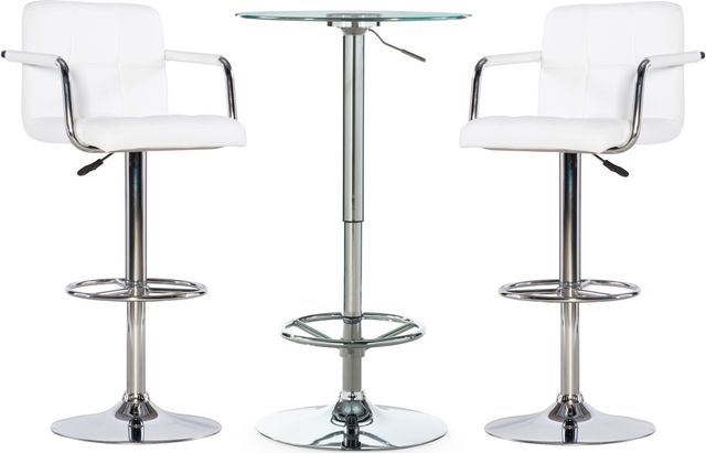 Powell® Jenna 3-Piece Chrome/White Quilted Pub Table Set-0