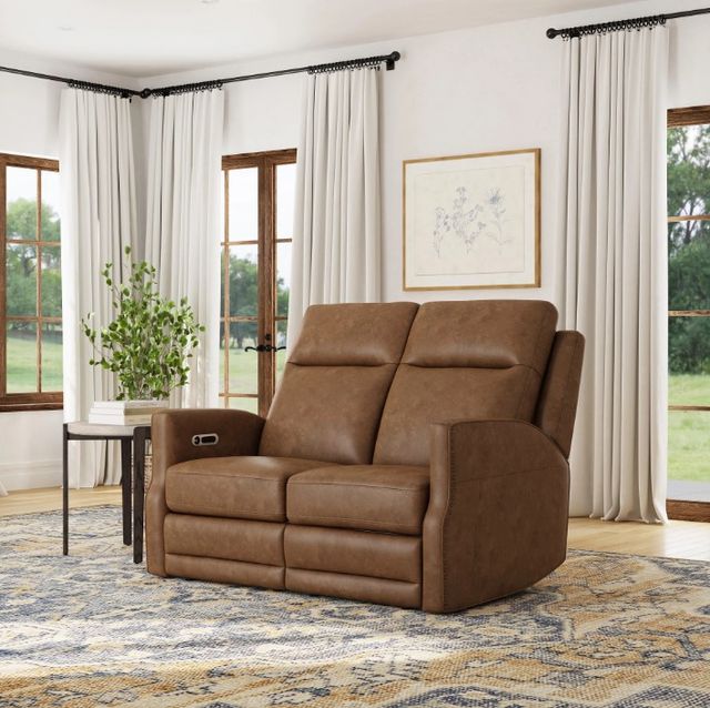 Flexsteel® Maxwell Cedar Leather Power Reclining Loveseat with Power Headrests and Lumbar-1