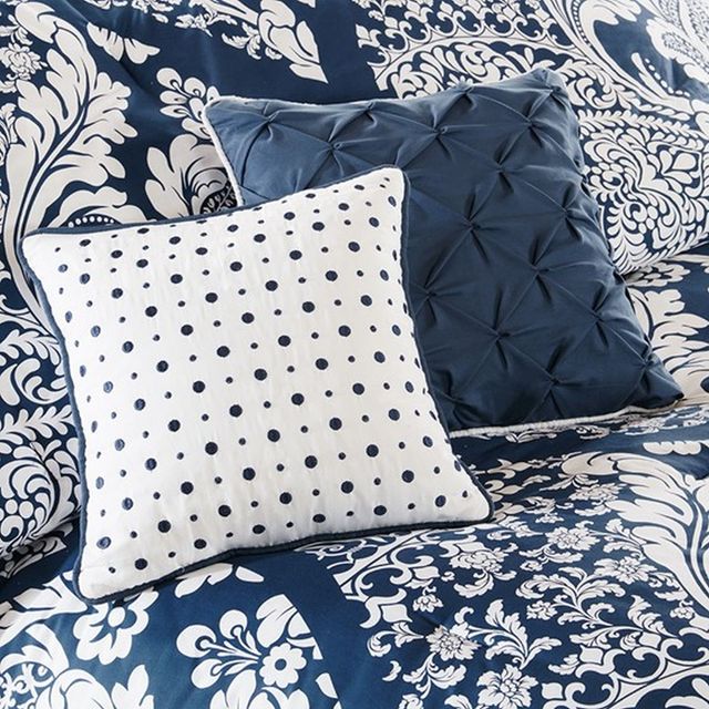 Olliix by Madison Park Indigo Queen Vienna 7 Piece Cotton Printed Comforter Set-2