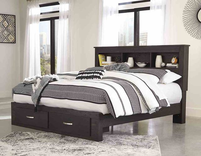 Signature Design by Ashley® Reylow Dark Brown King Storage Bookcase Bed-1
