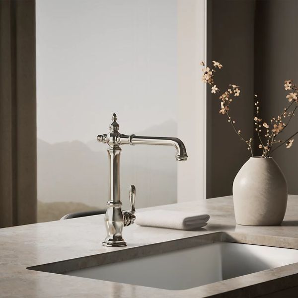 KOHLER® Artifacts® Vibrant Polished Nickel Single-Handle Kitchen Sink Faucet-1