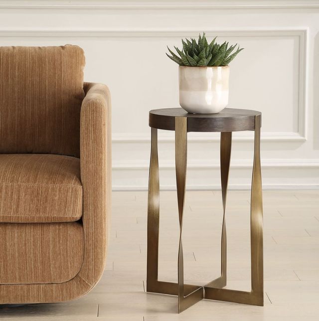 Uttermost® Drew Dark Chocolate End Table with Brass Base-1