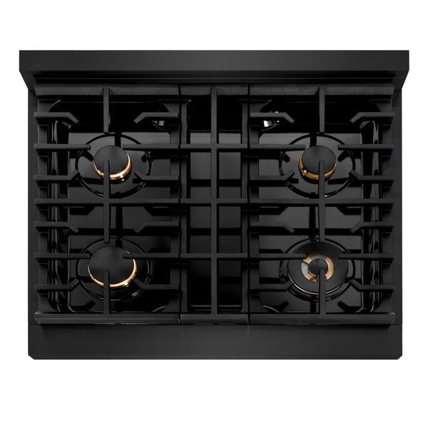 ZLINE Autograph Edition 30" Black Stainless Steel Pro Style Gas Range with 4 Burner Cooktop-3