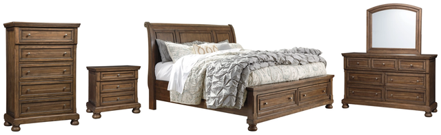 Signature Design by Ashley® Flynnter 5-Piece Medium Brown California King Storage Sleigh Bed Set-0