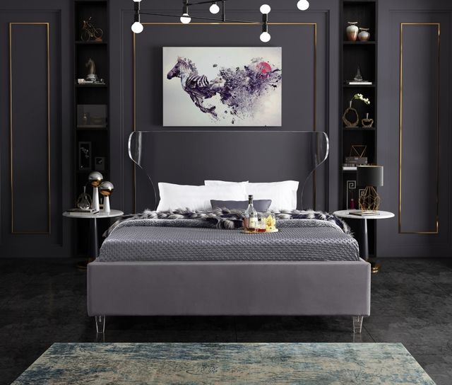 Meridian Furniture Ghost Grey Velvet Full Bed-2