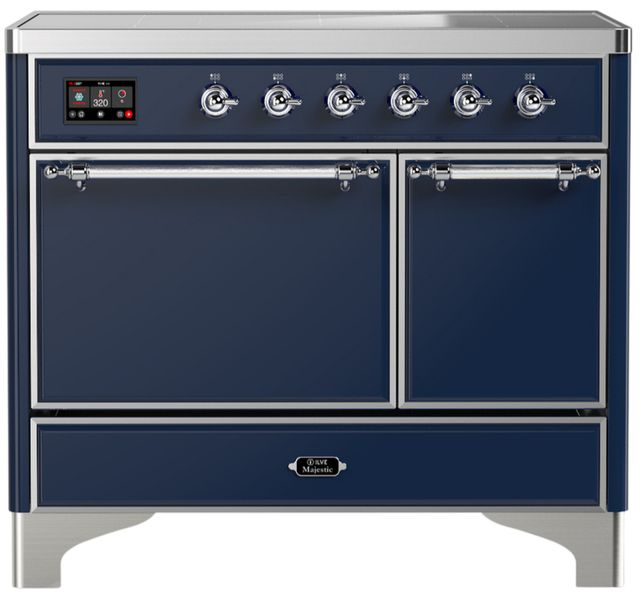 Ilve® Majestic III 40" Midnight Blue Pro Style Induction Range with Solid Door and Chrome Trim-0