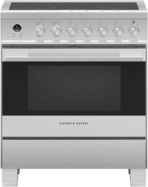front view of the Fisher & Paykel 30" Brushed Stainless Steel Freestanding Induction Range