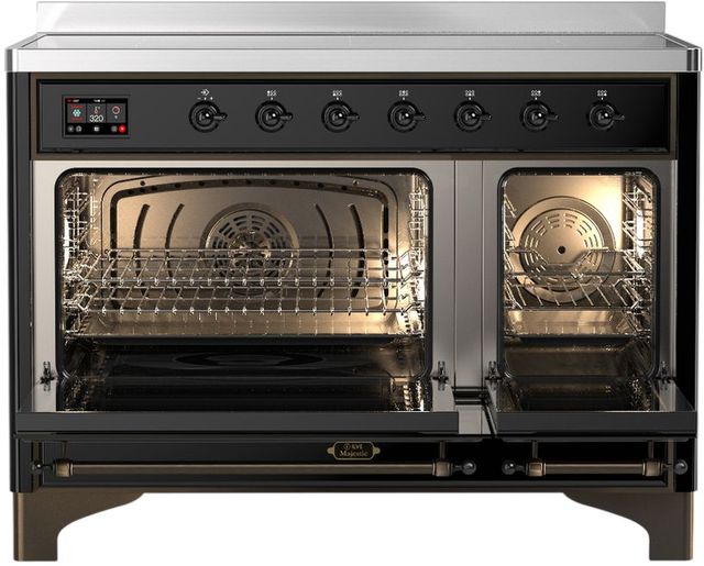 Ilve® Majestic III 48" Glossy Black Pro Style Induction Range with Triple Glass Door and Burnished Trim-1