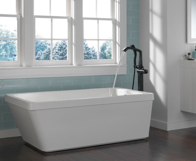 Delta Stryke® Matte Black Floor Mount Tub Filler Trim-1
