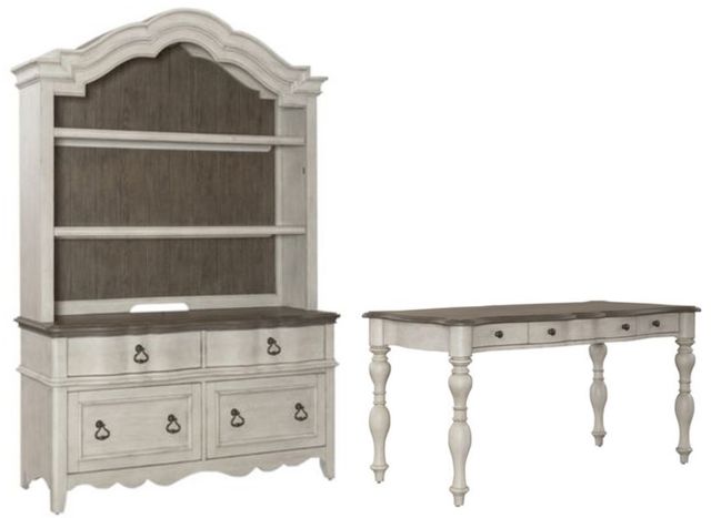 Liberty Furniture Chesapeake 3-Piece Taupe/Wirebrushed Antique White Desk and Hutch Set-0