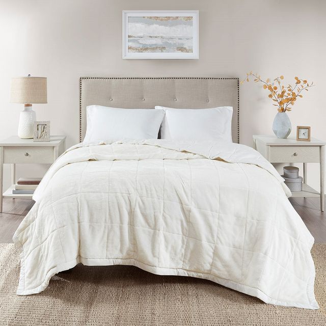 Olliix by Madison Park Coleman Ivory Full/Queen Reversible Down Alternative Blanket-4