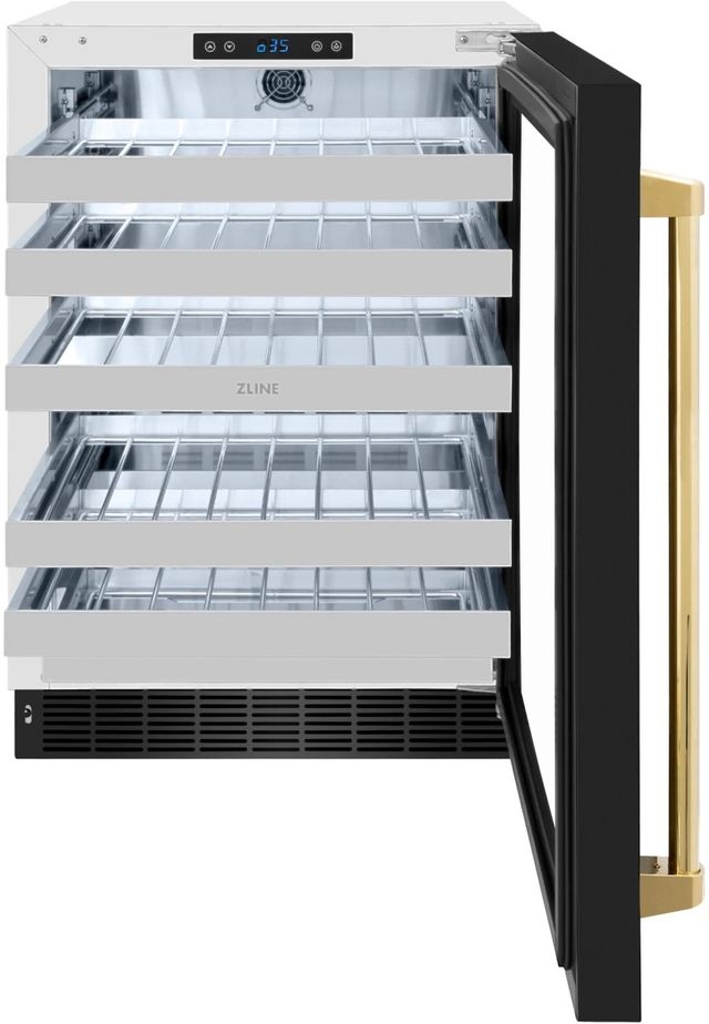 ZLINE Autograph Edition Touchstone 24" 4.8 Cu. Ft. Stainless Steel Wine Cooler with Black Stainless Steel Glass Door and Polished Gold Handle-1