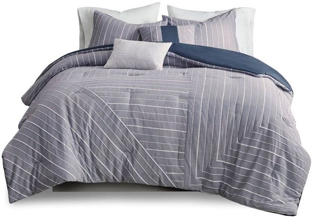 Olliix by Urban Habitat 5 Piece Chambray Indigo Full/Queen Bergen Cotton Rich Comforter Set-0