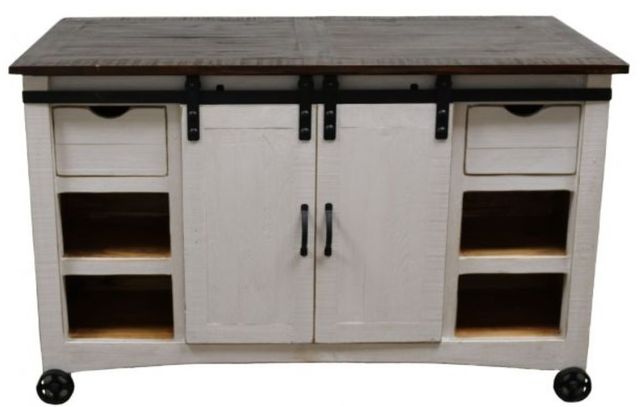 Million Dollar Rustic W. White Barn Door Kitchen Island with Stools-0