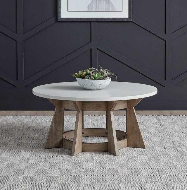 Liberty Furniture Berkley Square Linen Round Cocktail Table with Khaki Base-1
