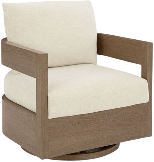 Signature Design by Ashley® Serene Bay Dark Brown/White Aluminum/Fabric Outdoor Swivel Glider