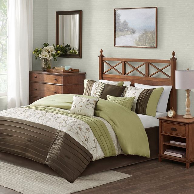 Olliix by Madison Park Serene 7 Piece Green King Embroidered Comforter Set-1