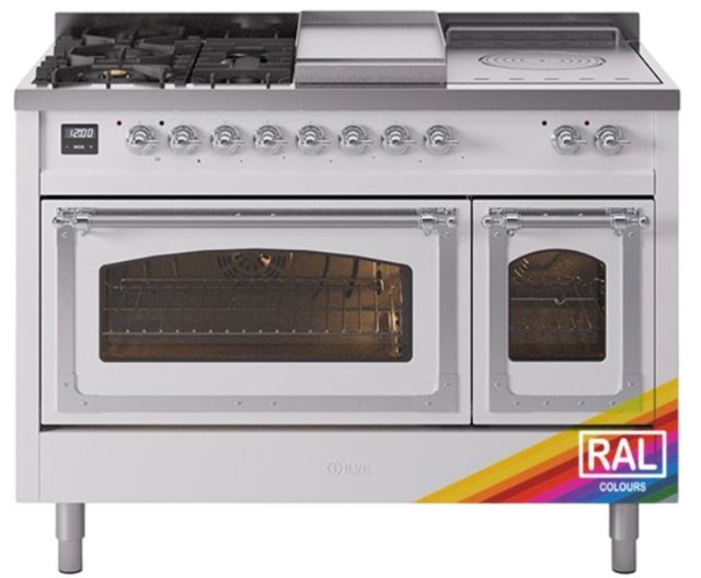 Ilve® Nostalgie II Noblesse 48'' Custom RAL Color Pro Style Dual Fuel Range with Chrome Trim-0