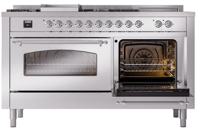 Ilve® Nostalgie II Series 60" Stainless Steel Pro Style Dual Fuel Range-3