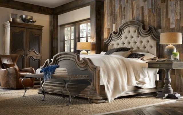 Hooker® Furniture Hill Country Fair Oaks Anthracite Black/Blackwood Desert/Timeworn Saddle Brown California King Upholstered Panel Bed-1