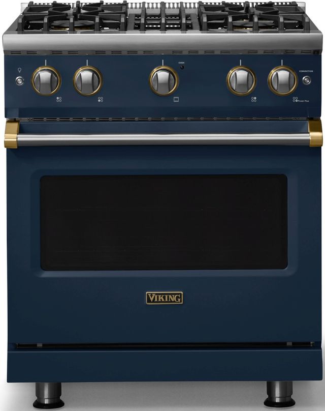 Viking® 5 Series 30" Slate Blue Pro Style Gas (LP) Range with Brushed Brass Trim-0