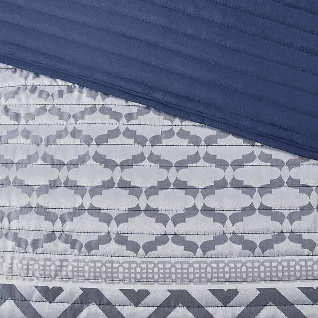Olliix by Madison Park Bennett 4 Piece Reversible Jacquard Navy King/California King Coverlet Set-2