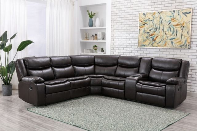 Mazin Furniture Darnell 3-Piece Cocoa Brown Right Side Modular Manual Reclining Sofa Sectional with Console-2