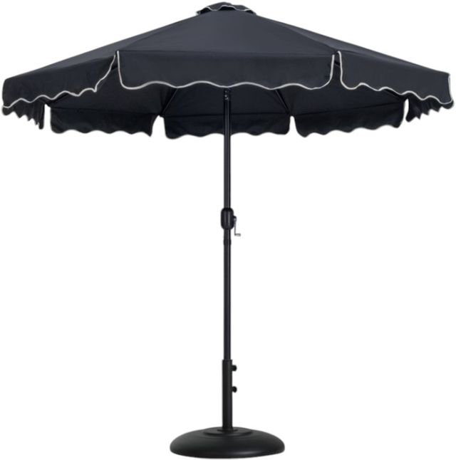 Meridian Furniture Amalfi Black/Matte Black/Black Aluminum Outdoor Patio Umbrella and Round Base-0