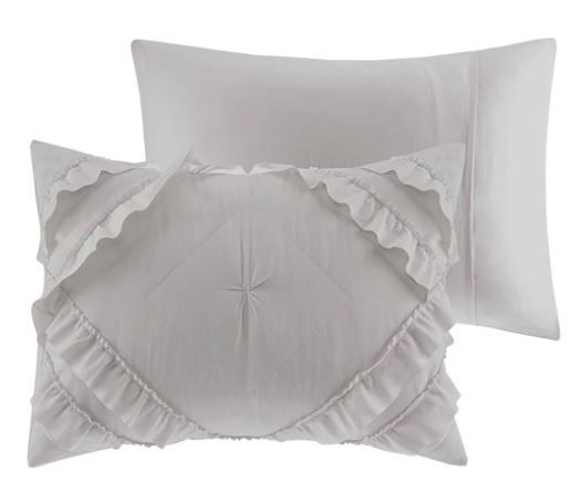 Olliix by Intelligent Design Kacie Grey Twin/Twin Extra Large Solid Coverlet Set with Tufted Diamond Ruffles-3