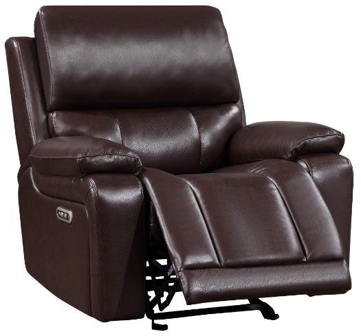 New Classic® Home Furnishings Cicero Brown Leather Glider Recliner with Power Headrest and Footrest-3