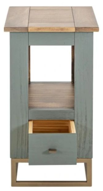 International Furniture Direct Timber Brown/Green Chairside Table with Gold Base-4