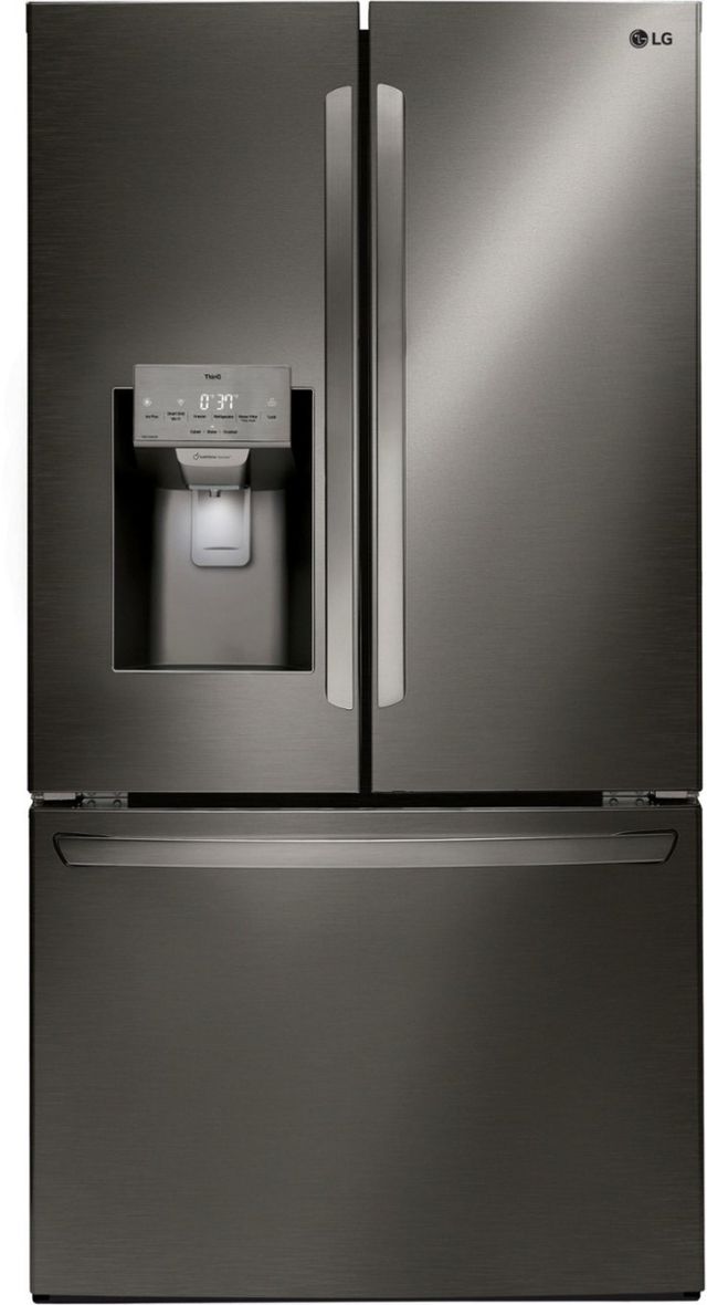 LG 36" 27.7 Cu. Ft. PrintProof™ Black Stainless Steel Freestanding French Door Refrigerator with Ice and Water Dispenser-0