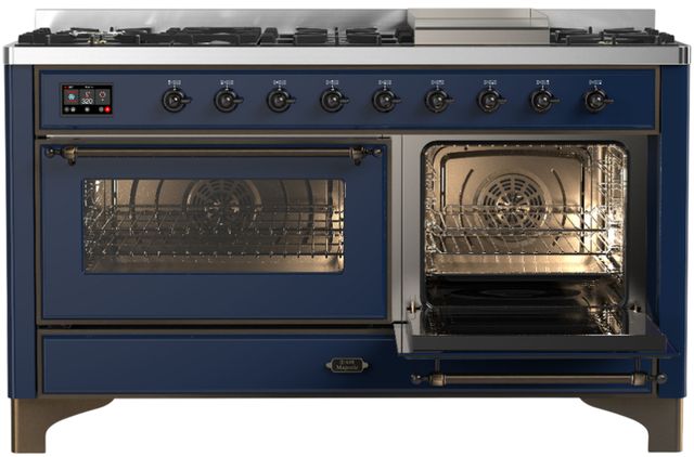 Ilve® Majestic III 60" Midnight Blue Pro Style Dual Fuel Natural Gas Range with Triple Glass Door and Burnished Trim-3