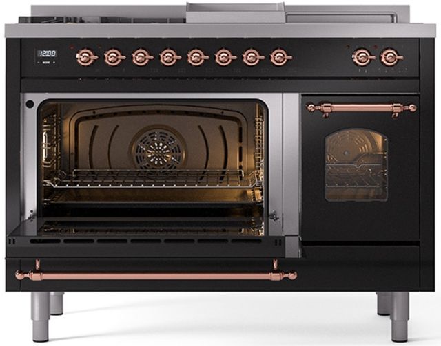 Ilve® Nostalgie II Series 48" Glossy Black Pro Style Dual Fuel Range-2