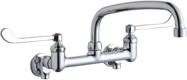 Elkay Chrome Foodservice 8" Centerset Wall Mount Faucet with 10" Arc Tube Spout and Wristblade Handles-0