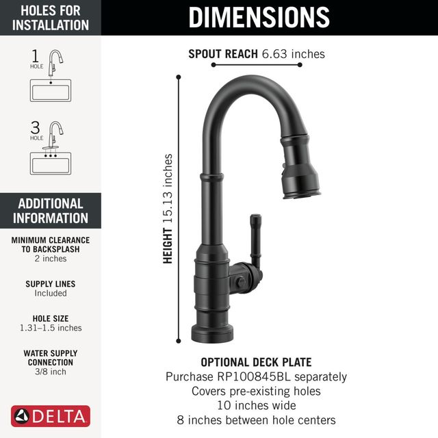 Delta Broderick® Matte Black Touch2O® Bar/Prep Faucet with Touchless Technology-1