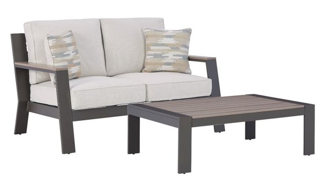 Signature Design by Ashley® Tropicava 2-Piece Taupe/White Outdoor Conversation Set-0