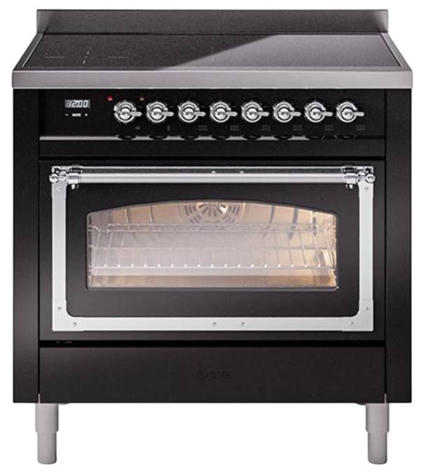 Ilve® Nostalgie II Noblesse 36'' Glossy Black Pro Style Induction Range with Chrome Trim-0