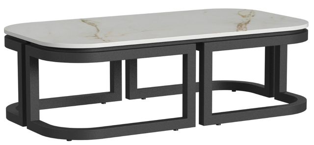 Sunset West Malibu White Sintered Stone Top Outdoor Coffee Table with Matte Coal Aluminum Base-0