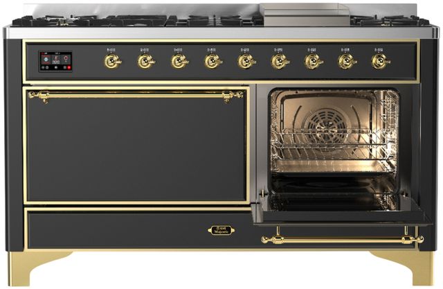 Ilve® Majestic III 60" Graphite Matte Pro Style Dual Fuel Natural Gas Range with Solid Door and Brass Trim-3